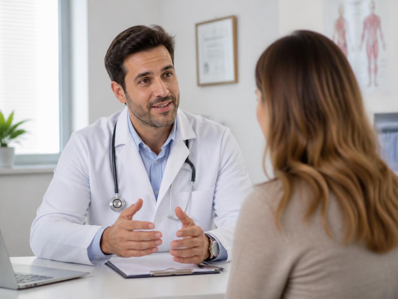 Medico specialista durante una visita con una paziente